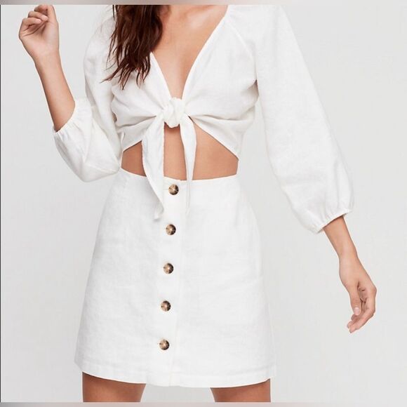 Aritzia Wilfred Lachlan Linen Button Front A-Line Mini Skirt in White size 0 - Picture 9 of 11